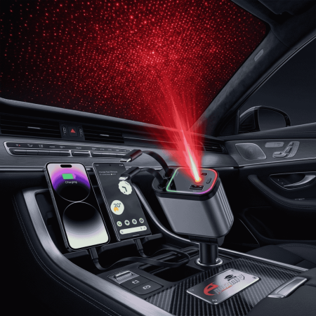 Incarcatoare Auto - Incarcator Auto Retractabil 4 in 1 cu Proiectie Stele pe Plafon