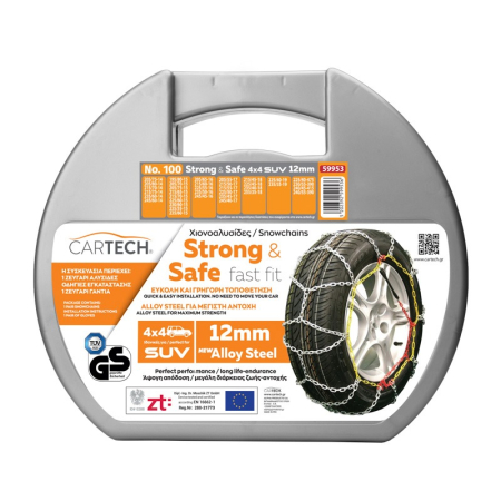 Lanțuri Antiderapante - Lanțuri Antiderapante Cartech Strong & Safe Nr. 100, 12 mm, Set 2 Bucăți pentru SUV, Anvelope 215/60 R16, 215/55 R17, 205/55 R17