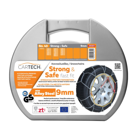 Lanțuri Antiderapante - Lanțuri Antiderapante Cartech Strong & Safe Nr. 40, 9 mm, Set 2 Bucăți, Anvelope 175/65 R13, 165/65 R14, 185/60 R13