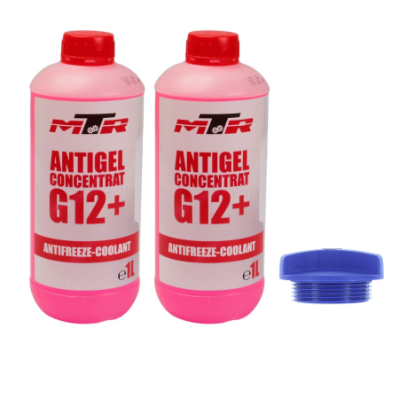 Uleiuri si Lichide Auto - Pachet 2 flacoane antigel MTR G12+ roșu 1 L și bușon vas expansiune MOTORAD T49 albastru