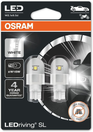 Iluminat Auto - SET 2 BECURI AUXILIARE CU LED 12V (W16W) WHITE 6000K BLI OSRAM