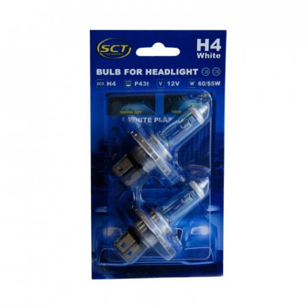 Becuri Auto - SET 2 BECURI FAR H4 12V 60/55W P43t WHITE SCT