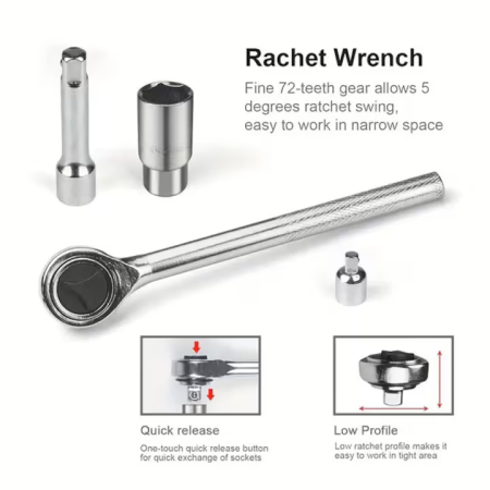 Set 40 chei tubulare cu clichet, prindere 1/4" și 3/8", în carcasă rigidă [7]