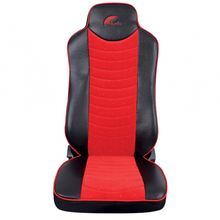 Accesorii Interior Auto - SET HUSE SCAUN TRUCK UMBRELLA PENTRU MAN TGX EURO 5 PIELE ECOLOGICA NEAGRA + VELVET ROSU