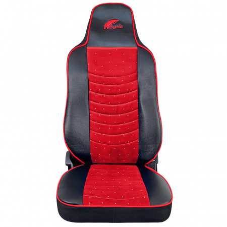 Huse Scaune Auto - SET HUSE SCAUN TRUCK UMBRELLA PENTRU MAN TGX EURO 6 PIELE ECOLOGICA NEAGRA + VELVET ROSU (2021-)