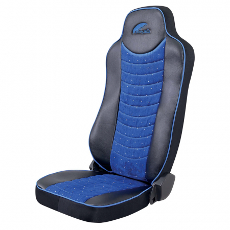 Huse Scaune Auto - SET HUSE SCAUN TRUCK UMBRELLA PENTRU MERCEDES ACTROS EURO 5 1844 MP2 MP3 MP4 PIELE ECOLOGICA NEAGRA + VELVET ALBASTRU