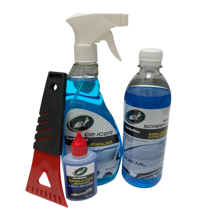 Produse Sezoniere - Set Iarnă Turtle Wax: Dezghețare Parbriz 500 ml, Lichid Parbriz Concentrat 500 ml, Dezghețare Yale 50 ml și Racletă