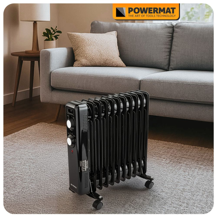 Aerotermă / Radiator Ulei 2500W Powermat – Sursă de Căldură Silentioasă cu Termostat Reglabil și Roți 360° [4]