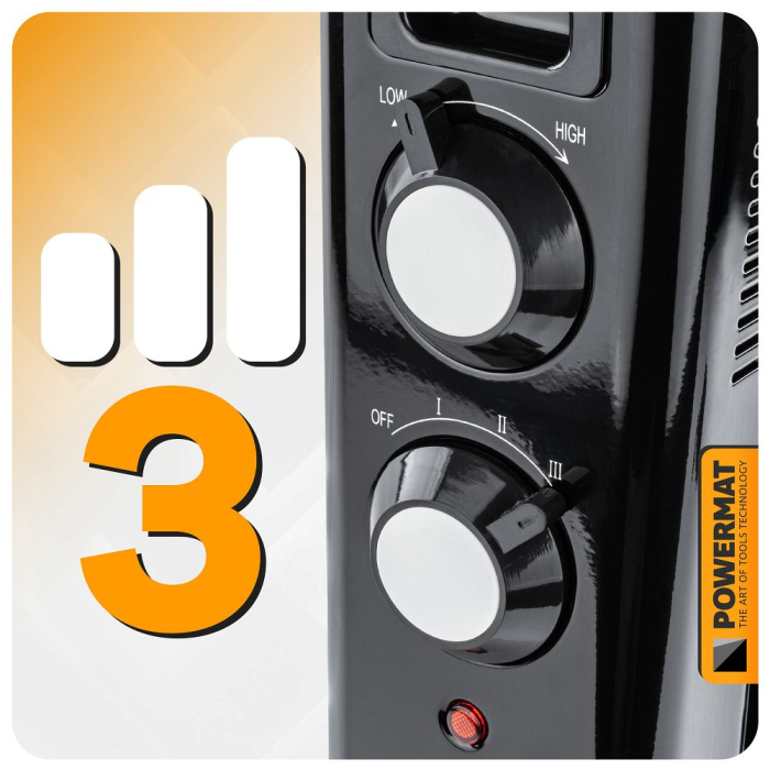 Aerotermă / Radiator Ulei 2500W Powermat – Sursă de Căldură Silentioasă cu Termostat Reglabil și Roți 360° [2]