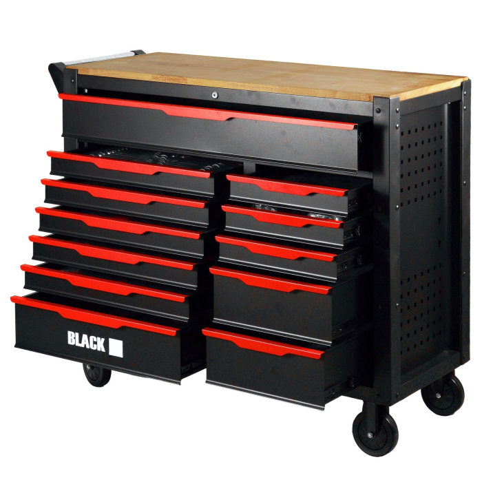 Banc de lucru cu sertare BLACK, 542 piese, dulap dublu 12 sertare, blat lemn si inchidere centralizata BK10504 [10]