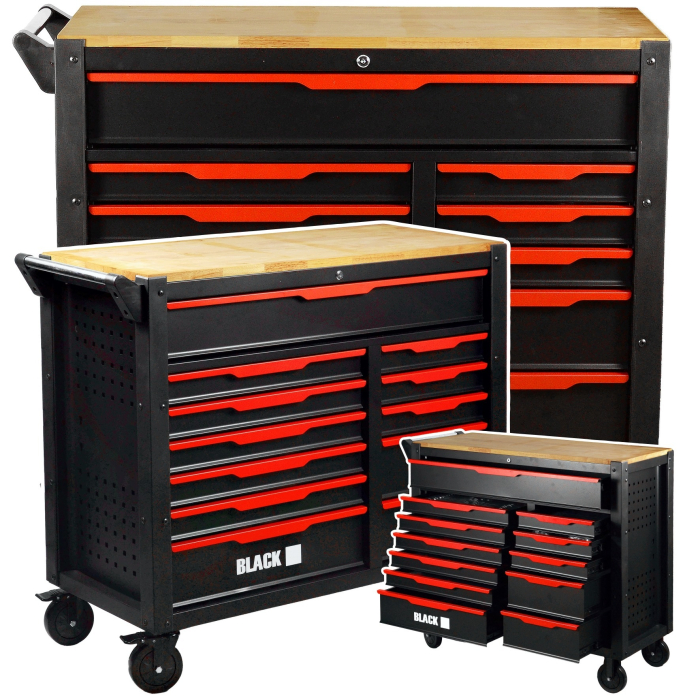Banc de lucru cu sertare BLACK, 542 piese, dulap dublu 12 sertare, blat lemn si inchidere centralizata BK10504 [5]