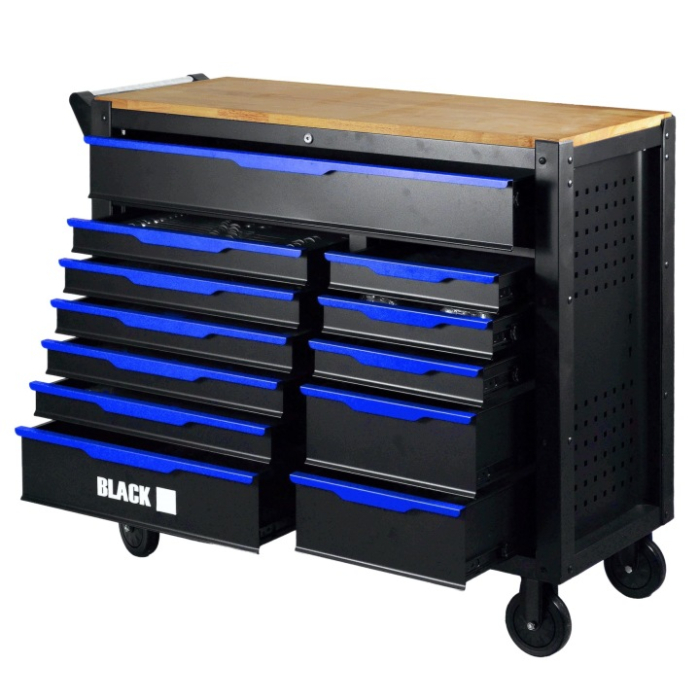 Banc de lucru cu sertare profesional BLACK, 360 piese, 12 sertare, blat lemn si incuietoare centrala    BK10503 [2]