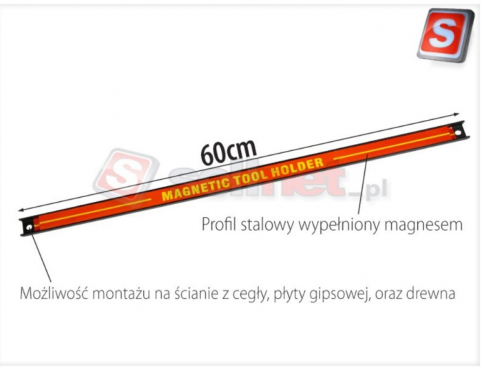 Set de 6x suporturi pentru scule cu bandă magnetică 60cm, suport pentru bară de scule magnetică 13 kg, profesional SN3522-6 [10]