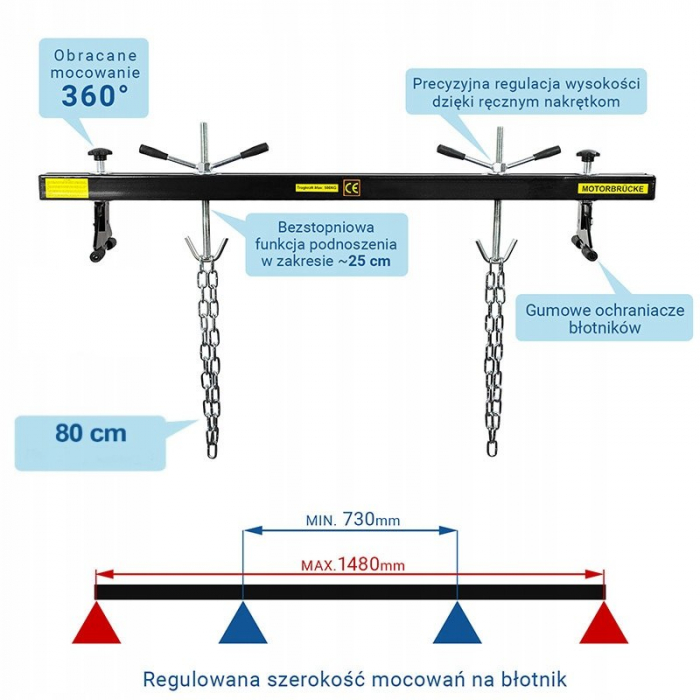 Bara suport cu fixare pe aripi pentru suspendarea motorului- sarcina 500kg [2]