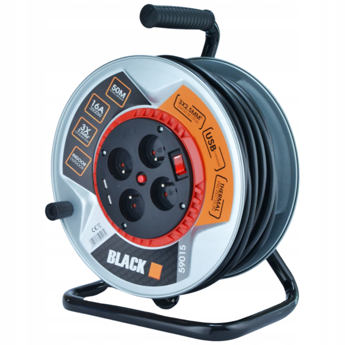 Cablu prelungitor cu rola metalica solida 4 prize lungime 50m 3x2.5mm [3]