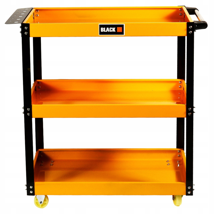 Carucior de Atelier Mobil cu 3 Rafturi BLACK, Capacitate 100 kg, Portocaliu, Structura din Otel, Maner si Suport Scule, 4 Roti (2 Pivotante) [4]