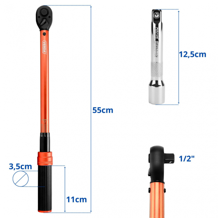 Cheie dinamometrica pentru roti 1/2" 40-220 Nm cu tubulare de 17, 19, 21, 24MM in valiza SN1738 [4]
