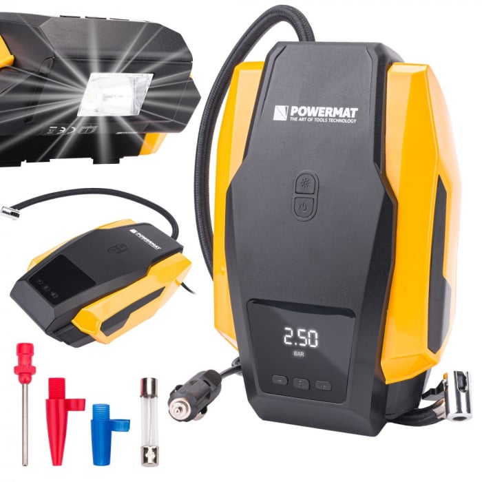 Compresor auto 12V cu lanterna si accesorii, display de control 8 bar [10]