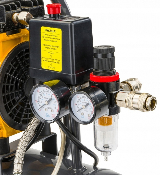 Compresor fara ulei 6L 8bar 150L/min 230V si separator regulator presiune silentios 59dB [2]
