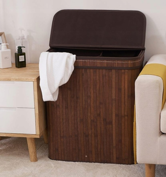 COȘ din bambus, recipient pentru rufe, lenjerie intimă, jucării cu capac, 2 COMPARTIMENTE  SN7086 [5]