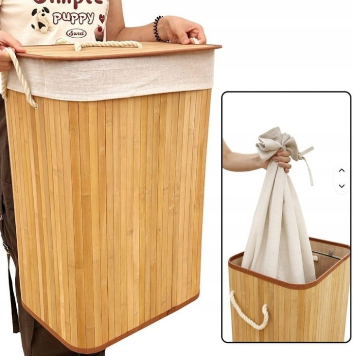 COȘ recipient din bambus pentru rufe, lenjerie intimă, jucării cu capac RECIPIENT 72L  SN7081 [2]