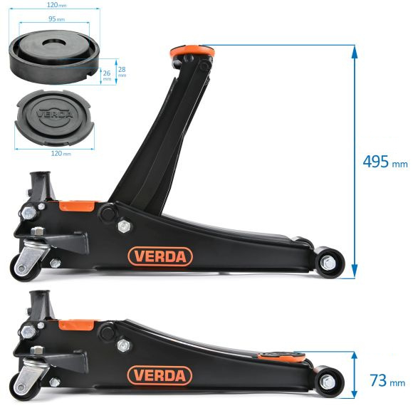 Cric hidraulic profesional Verda 3T profil redus – 2 pistoane, atelier și garaj [7]