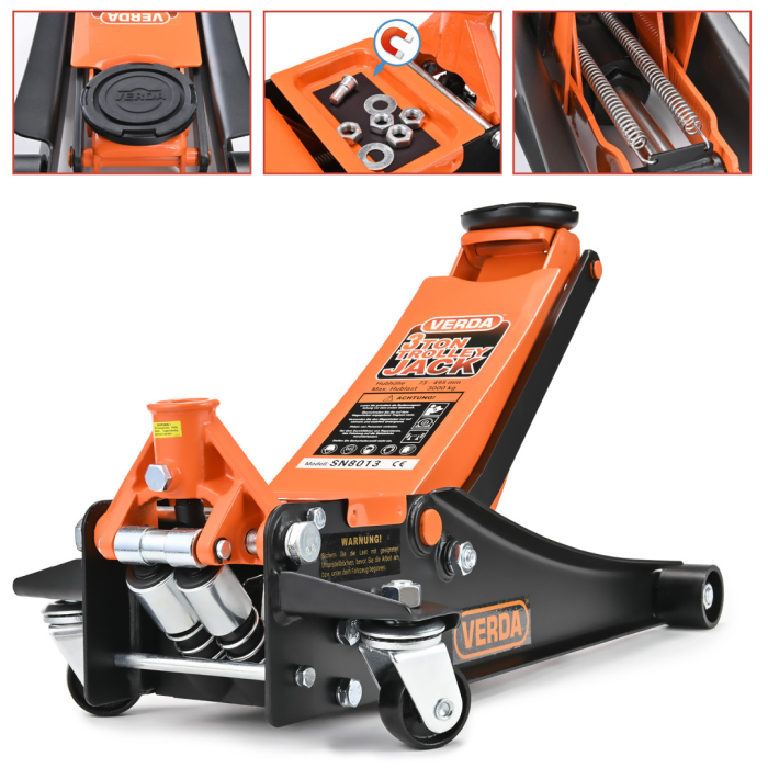 Cric hidraulic 3Tone profil redus cu 2 pistoane Verda SN8013 –  ridicare sigură pentru mașini cu suspensie joasa si alte autovehicule [5]