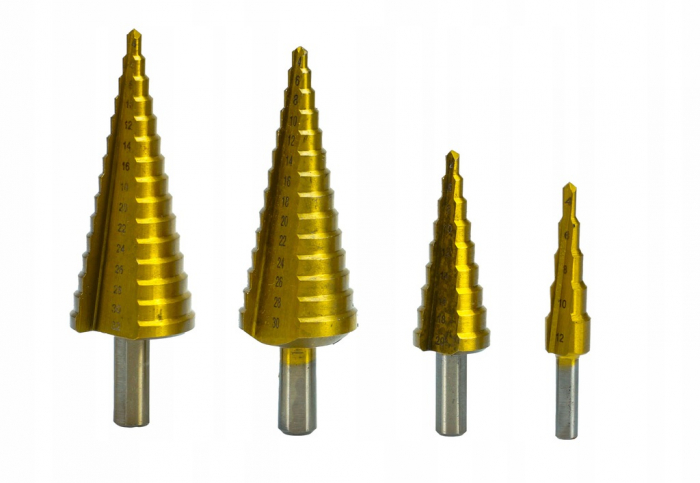 Burghie spiralate conice in trepte din oțel 4-39mm 4elemente [1]