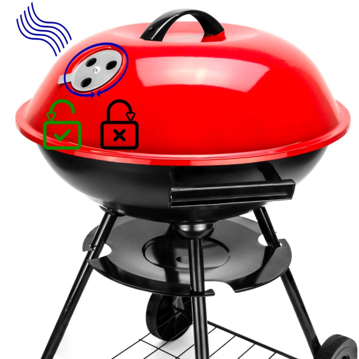 Gratar Rotund de Gradina pe Carbune VERDA 42 cm cu Capac, Cenusar, Roti de Transport + Set Cadou 3 Covoare din Teflon pentru Gatit – Gratar Portabil Premium pentru Curte, Terasa sau Camping [11]