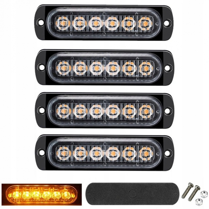 Lampa stroboscop 6 LED galben 4 bucati pe set cu telecomanda [2]