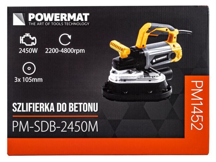 Mașină de șlefuit beton 2450W, 105mm, Reglaj turație, Lucru umed/uscat + Accesorii [14]