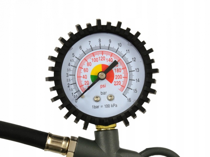 Pistol de umflare cu manometru, furtun 30 cm, presiune lucru 0 - 16 bari, conector rapid 1/ 4" [3]