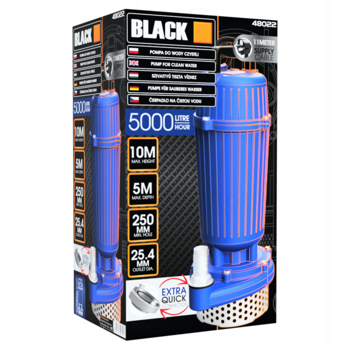 Pompa Submersibila Apa Curata si Murdara BLACK – Carcasa Aluminiu, Debit 5000L/h, Cablu 11m, Conectori Rapizi 1 Inch [7]