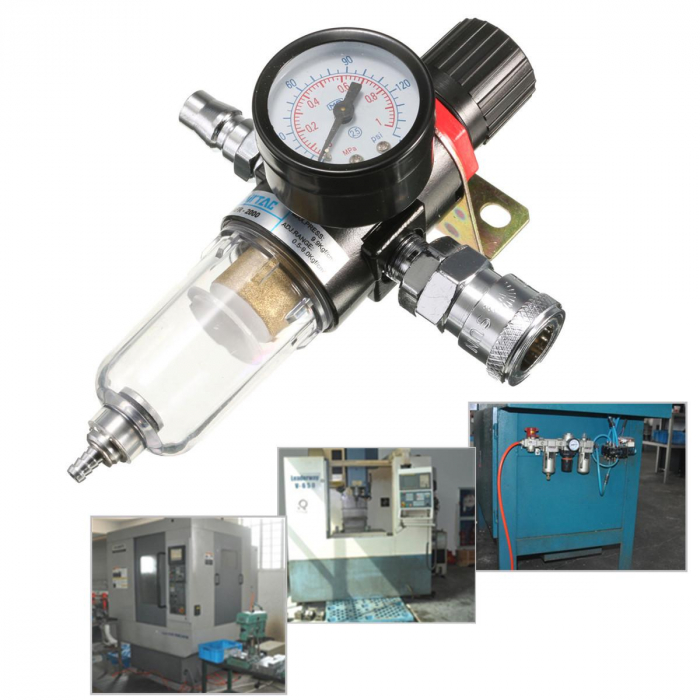 Reductor de presiune filtru de aer separator umiditate pentru compresor cu 2 cuple rapide 1/4" [2]