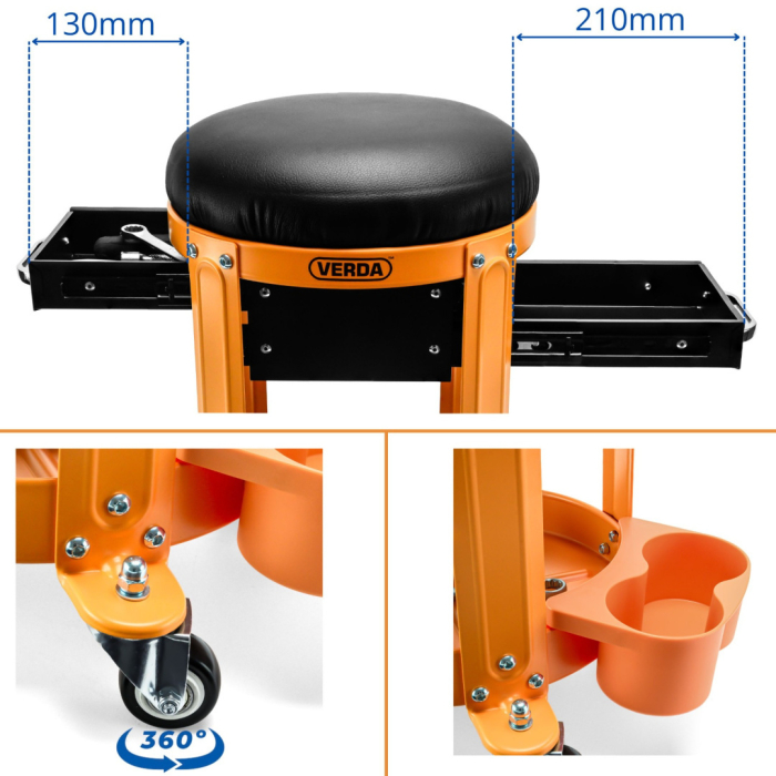 Scaun de Atelier Profesional Verda SN6715 – Pivotant, cu Roți și Sertare [4]