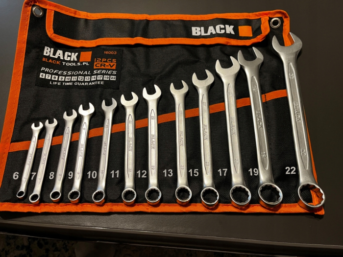 Set 12 Chei Combinate BLACK® 6-22 mm, Oțel Crom-Vanadiu (Cr-V), Finisaj Satinat + Husă Organizatoare [2]