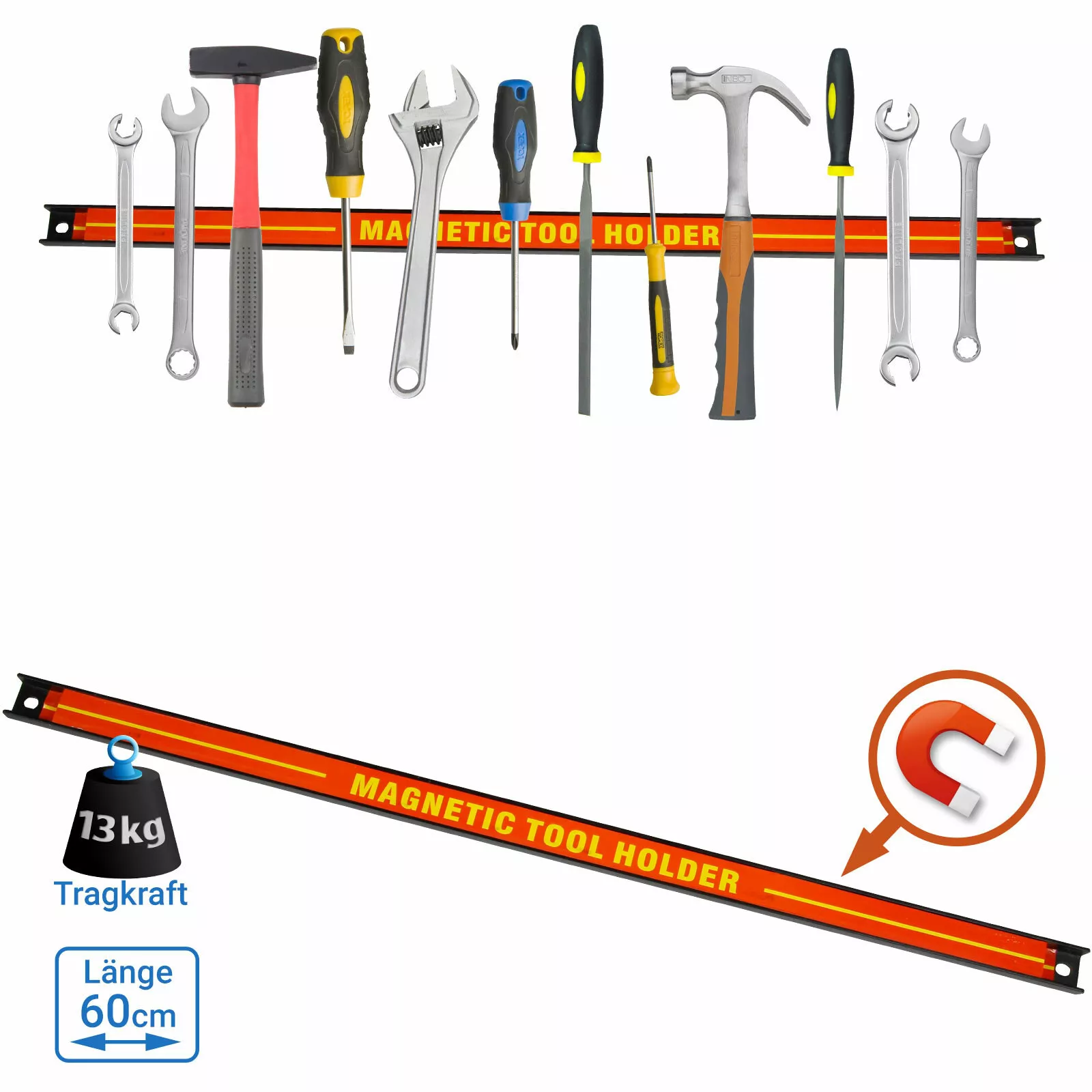 Set de 6x suporturi pentru scule cu bandă magnetică 60cm, suport pentru bară de scule magnetică 13 kg, profesional SN3522-6 [2]