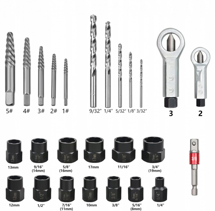 Set de 26 piese extractoare universale pentru suruburi si piulite rupte [6]