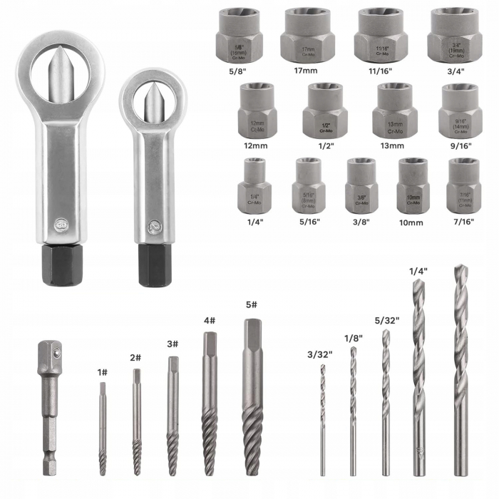 Set de 26 piese extractoare universale pentru suruburi si piulite rupte [4]