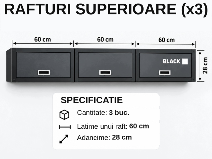 Set Mobilier Atelier Modular Black 260cm - Dulapuri, Rafturi, Blat de Lucru si Panou Perforat [11]