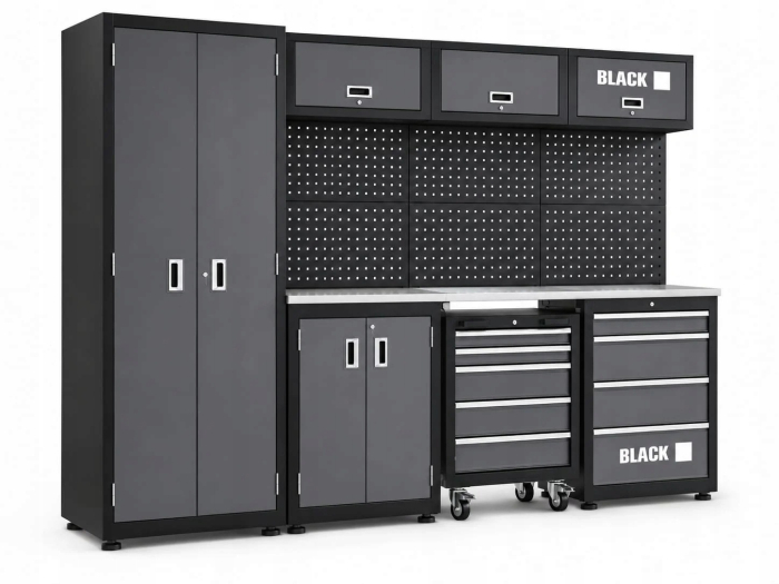 Set Mobilier Atelier Modular Black 260cm - Dulapuri, Rafturi, Blat de Lucru si Panou Perforat [2]