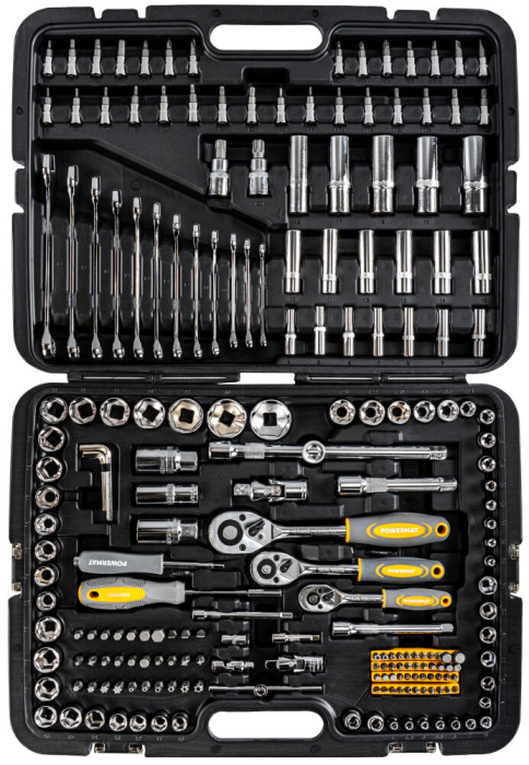 Set Profesional de Chei Tubulare si Combinate Powermat , 216 Piese, Otel CrV, Clichete 1/2, 3/8 si 1/4, Valiza cu Inchizatori Metalice [6]