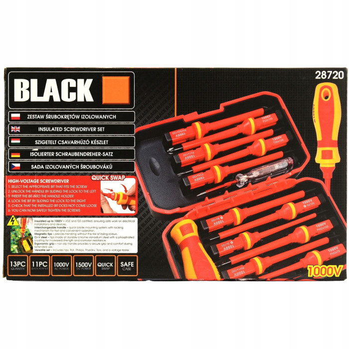 Set Surubelnite Izolate Profesionale VDE, 13 Piese, 1000V, Negru, cu Schimbare Rapida QUICK SWAP si Trusa Compacta [3]