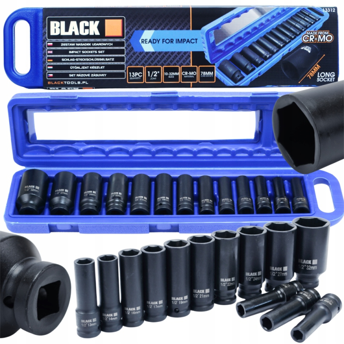 Set Tubulare de Impact Black 1/2", Hexagonale, 10-32mm, 13 Piese, cu Valiza [4]