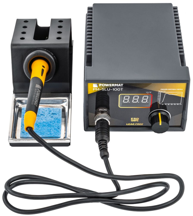 Stație de lipit Powermat 100W, control digital temperatură 200–480°C, afișaj LED, protecție ESD [1]