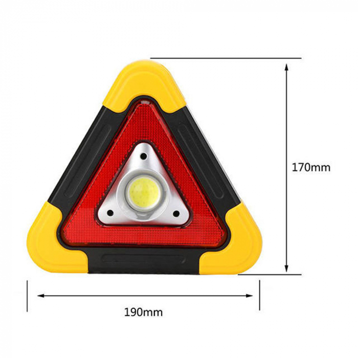 Triunghi reflectorizant, lampa multifunctionala cu 3 faze LED de iluminare cu incarcare solara sau prin USB, [2]