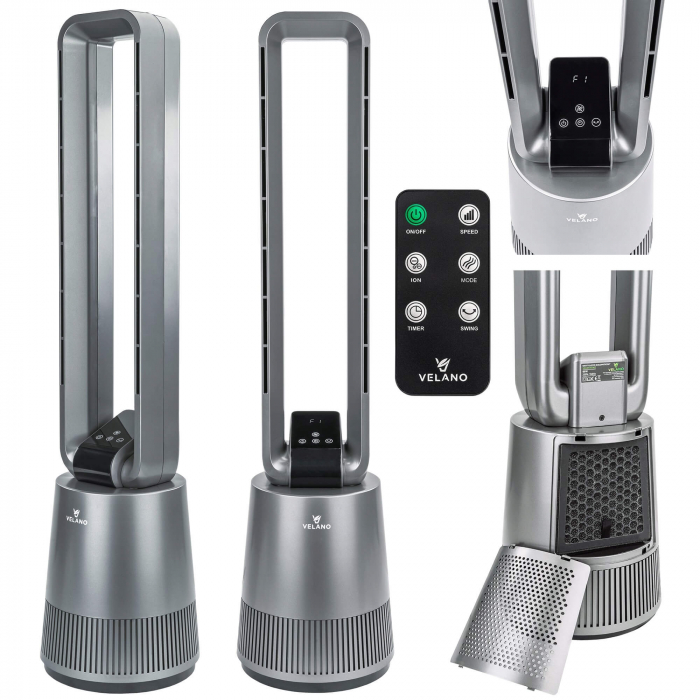 Ventilator Fara Pale Velano 60W cu Ionizare - 3 Viteze, 3 Moduri, Timer 15h, Telecomanda si Oscilatie - Aer Purificat si Racorire Eleganta [5]