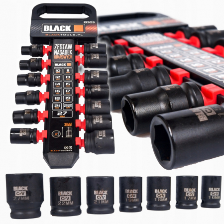 Set de chei tubulare de impact negre  1/2" 10-27mm,13 elemente [2]