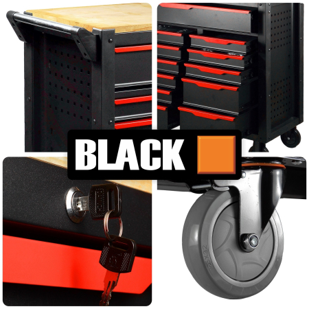 Banc de lucru cu sertare BLACK, 542 piese, dulap dublu 12 sertare, blat lemn si inchidere centralizata BK10504 [10]
