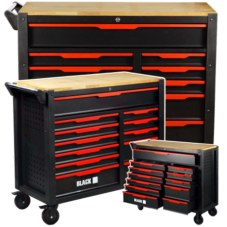 Banc de lucru cu sertare BLACK, 542 piese, dulap dublu 12 sertare, blat lemn si inchidere centralizata BK10504 [4]